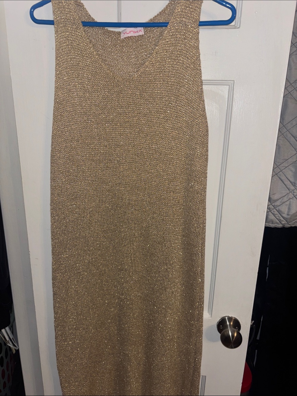 Unik Metallic Gold Knit Maxi Dress